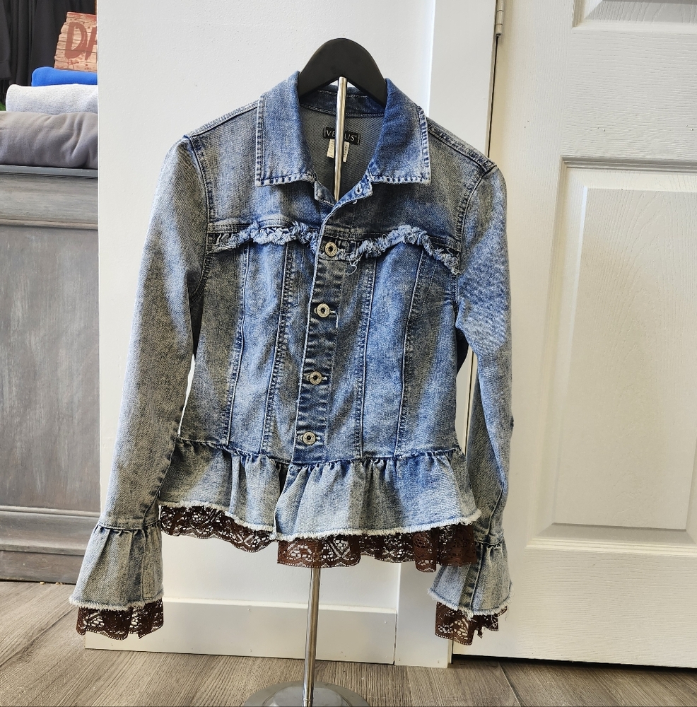 VENUS Blue Denim Jacket with Brown Lace